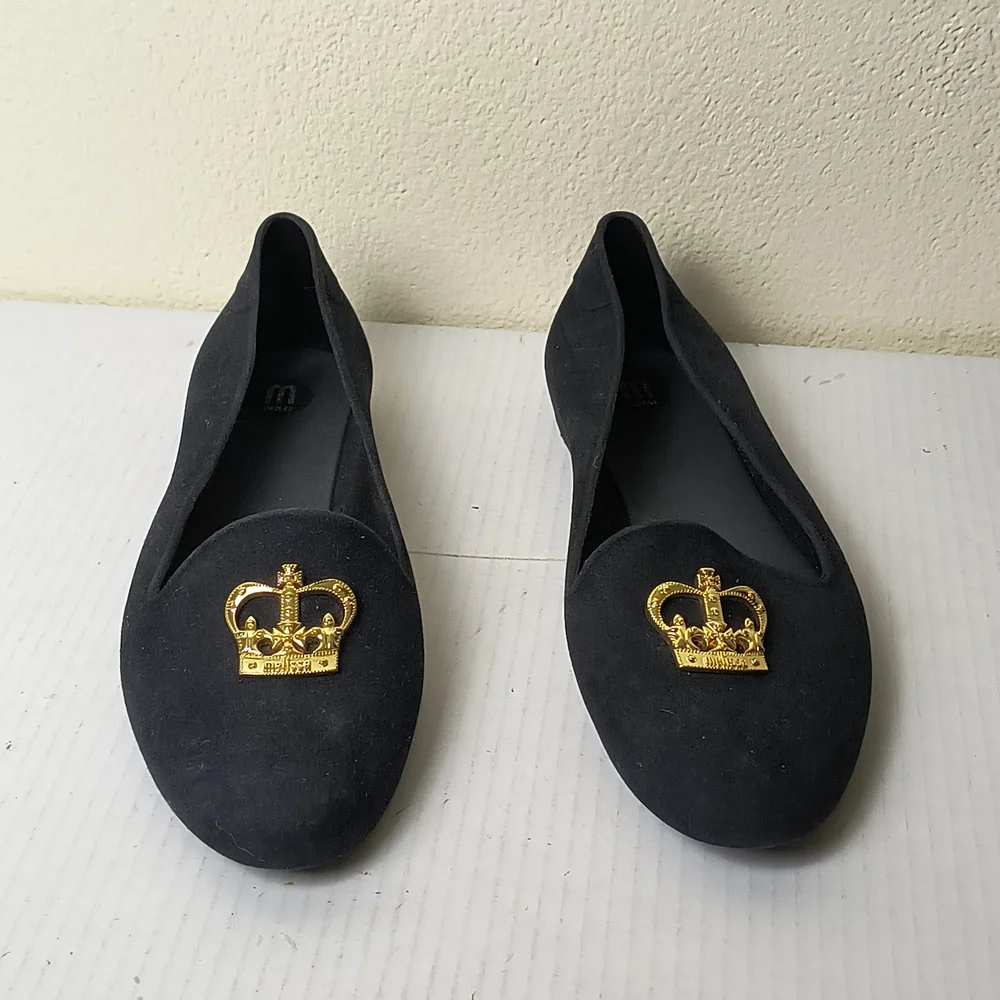 Melissa 10 Black Flats with Gold Detail Crown